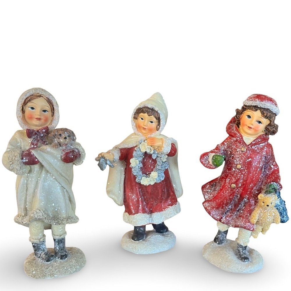 Glittered Victorian Figurines Lot of 3